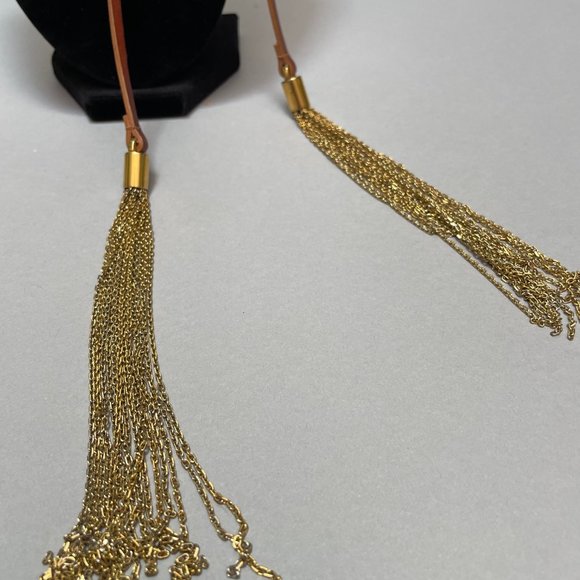 Michael Kors Brown Leather Double Gold Tassel Tie Necklace - Picture 5 of 5